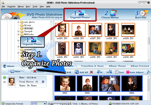 Screenshot of organize photos album